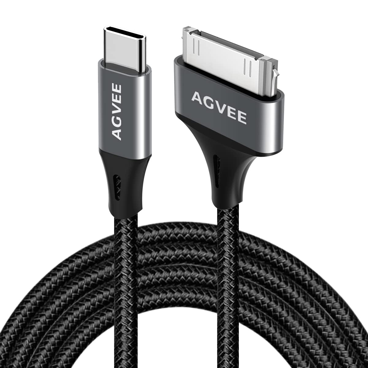 Кабель AGVEE Type-C to 30pin Lightning для iPhone 4/4S iPad 1/2/3 iPod, 480Mbps, 2.1А, 1м, dark grey