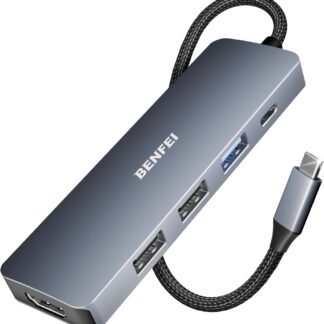 USB-хаб Benfei USB-C Hub 5 in 1, 2xUSB-A 2.0, 1xUSB-A 3.2, USB-C PD 100Вт, HDMI 4K@30Гц, 0.2м, grey
