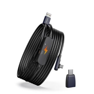 Кабель Syntech USB 3.0 to USB C для Meta Quest 3S/Quest 3/Oculus Quest 2/Pico 4 з живленням, 5м, адаптер USB A/C, чорний (M32C2-5BK)