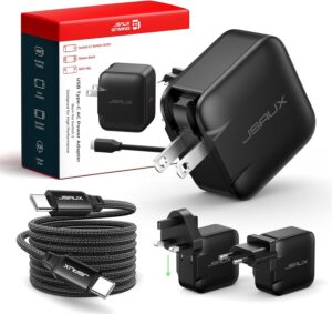 Блок живлення JSAUX 65Вт GaN, в комплекті кабель USB-C 65Вт 2 метра, вилки US/UK/EU, black (CH6505)